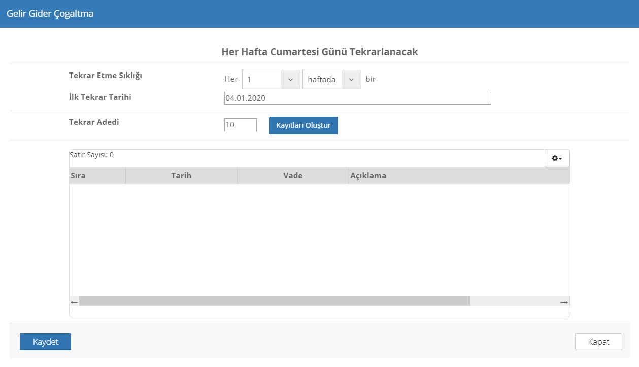 gelir gider kayıtlarını çoğaltmak